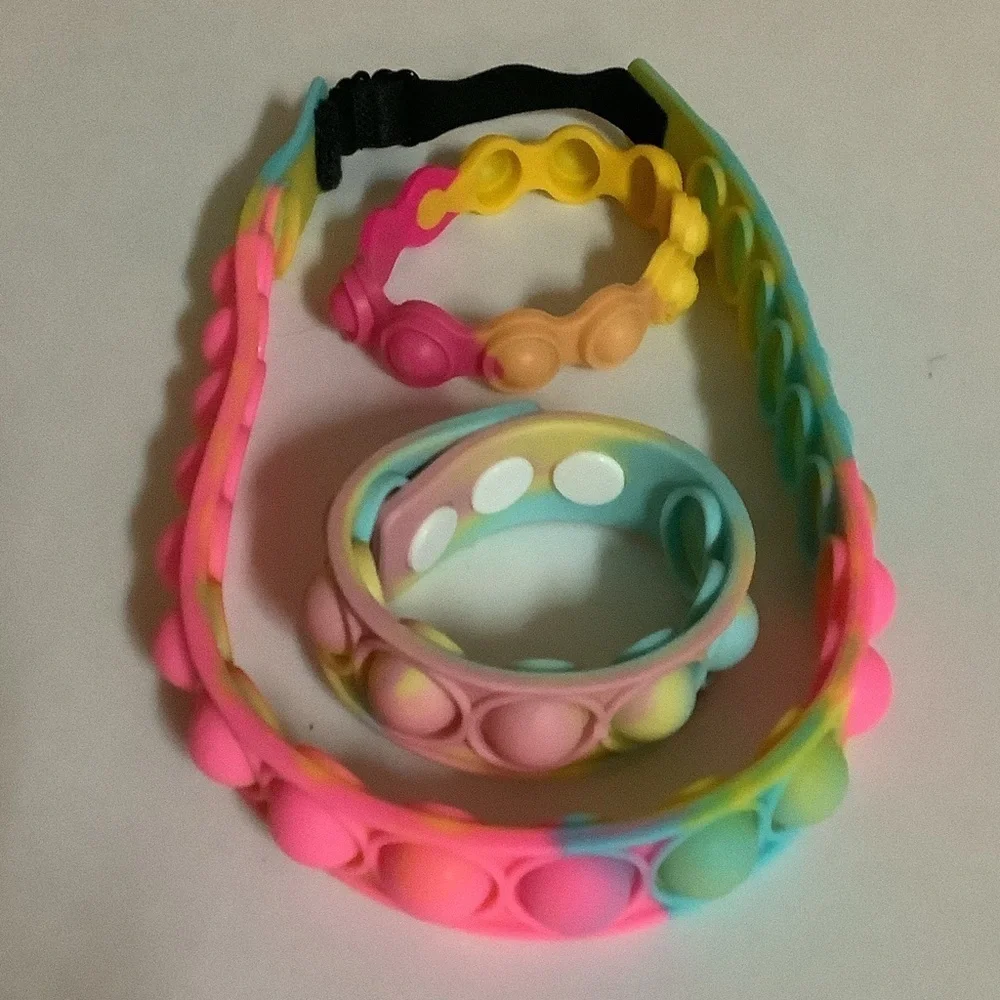 Colorful Pop Bubble Fidget Necklace and Bracelets. Preloved